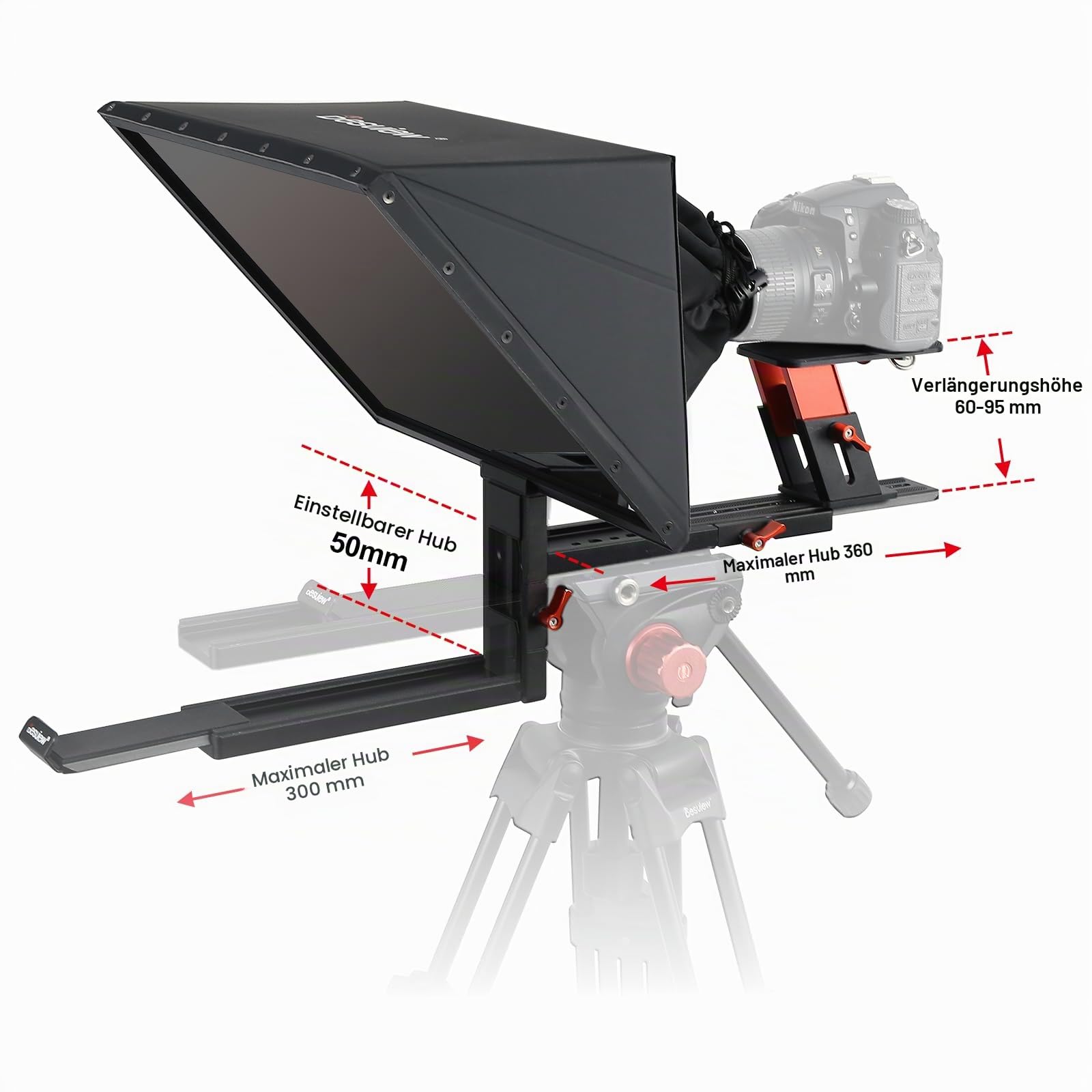 Desview TP170 Teleprompter Aluminiumlegierung, 17 Zoll High Display Glas abhebbar Prompter mit Fernbedienung & APP für iPad/Tablet DSLR Camcorder Weitwinkel-Kameraobjektiv Videoaufnahmen