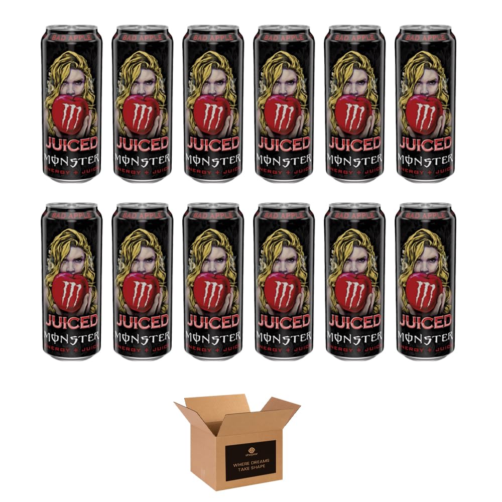 Monster Energy Drink Flavours | Juiced, Zero Sugar, Ultra, Monarch, Fiesta Mango, Strawberry Dreams, VR46, Punch | High Caffeine Sports Energy Drink | 500ml (Pack 12, Bad Apple)