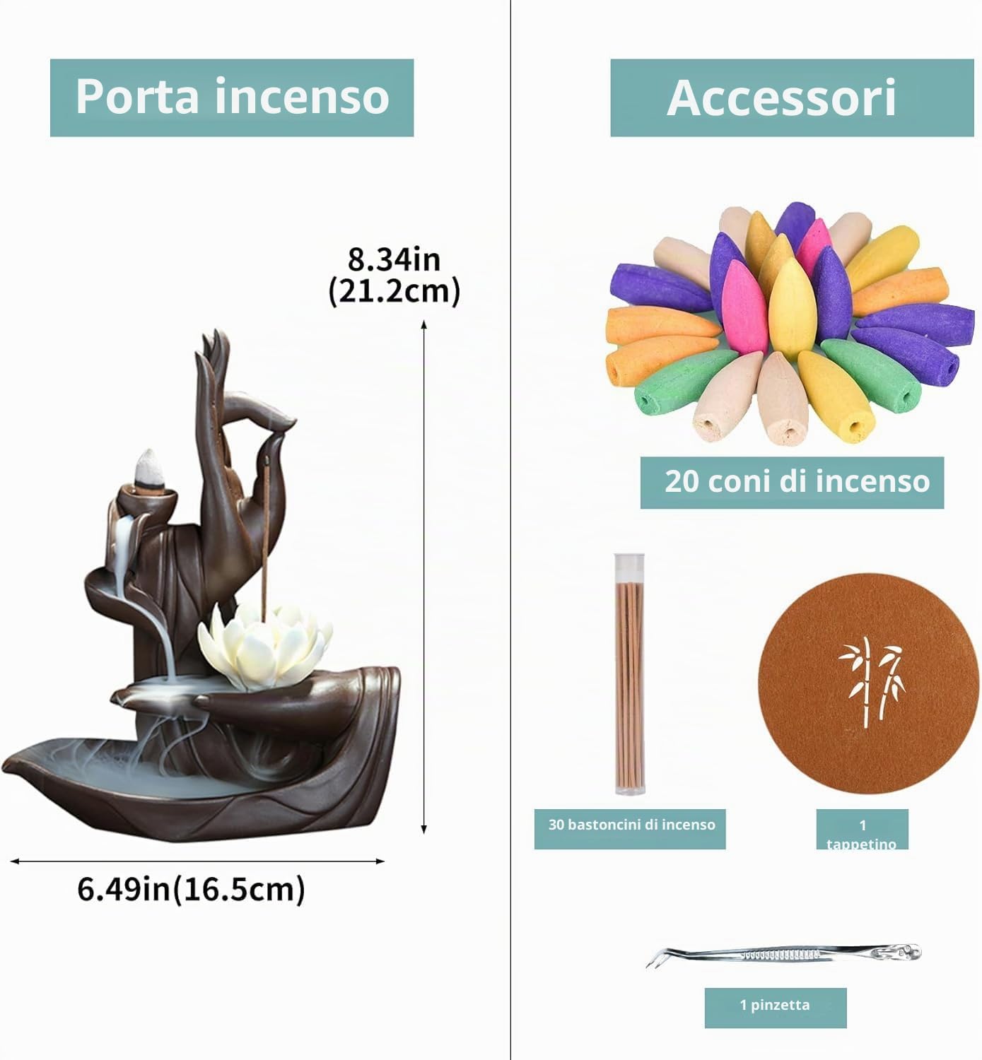 XUDREZ Bruciatore incenso di riflusso con 20pcs conos, Zen Loto Porta incenso per Bastoncini Domestico del Supporto del Ceramica, Accessori accoglienti per la casa