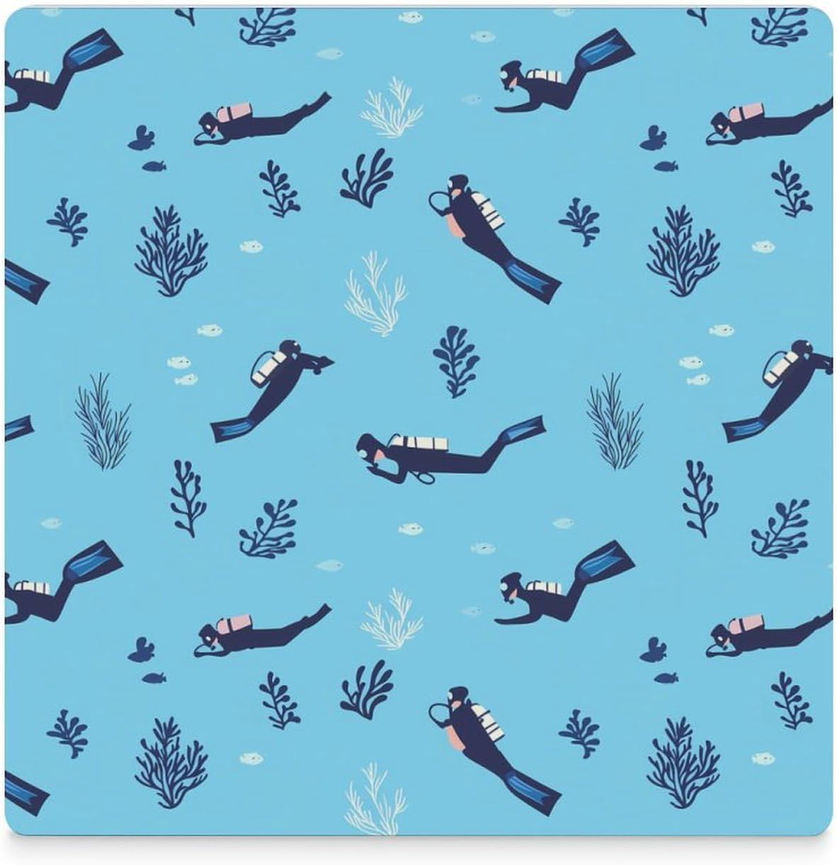 Scuba Diving Pattern Funny Ceramic Coasters for Drinks Absorbent Cup Holder Tabletop Protector with Cork Base