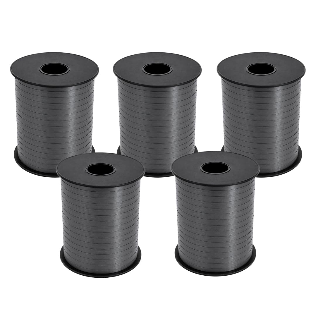 Black Curling Ribbon 91.4m (100 Yards) - Pack of 5 Reels - 5mm Balloon Ribbon for Gift Wrapping, Balloon Decorating, Present Bows, Party Decorations, Floristry & Crafts