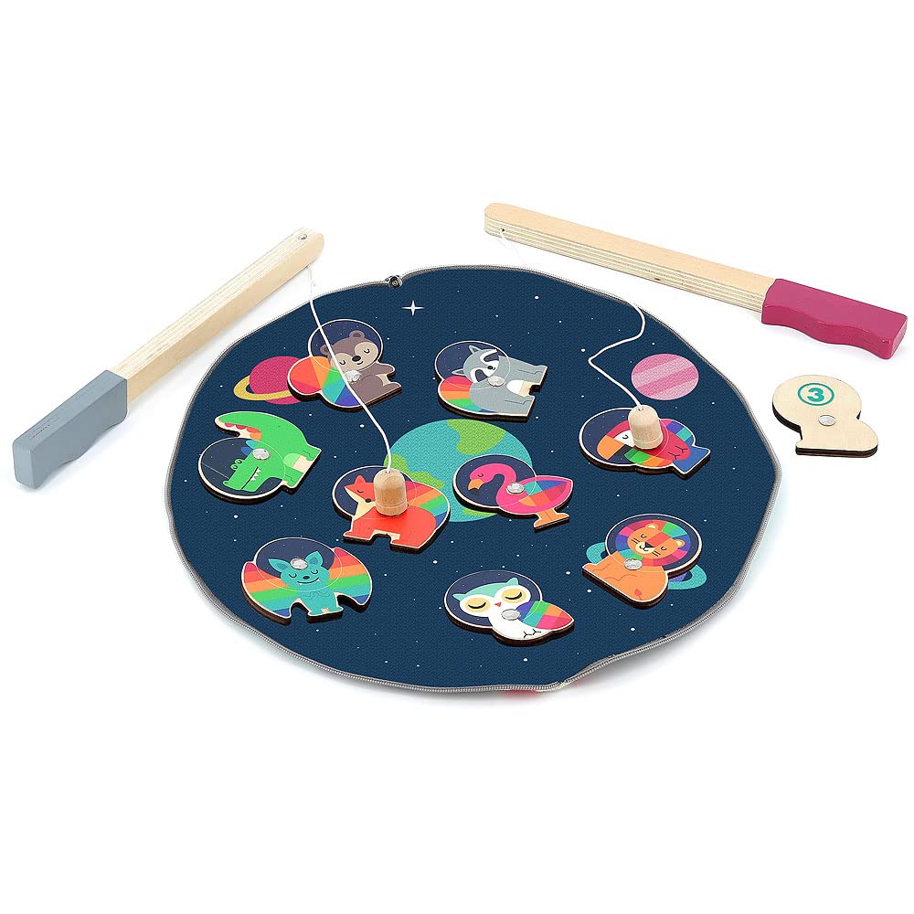 Vilac Wooden Magnetic Montessori Toy, Fold Away Mini Game for Kids, Illustrated By Andy Westface, 2 Years+, Fishing Travel Game (Space Theme)