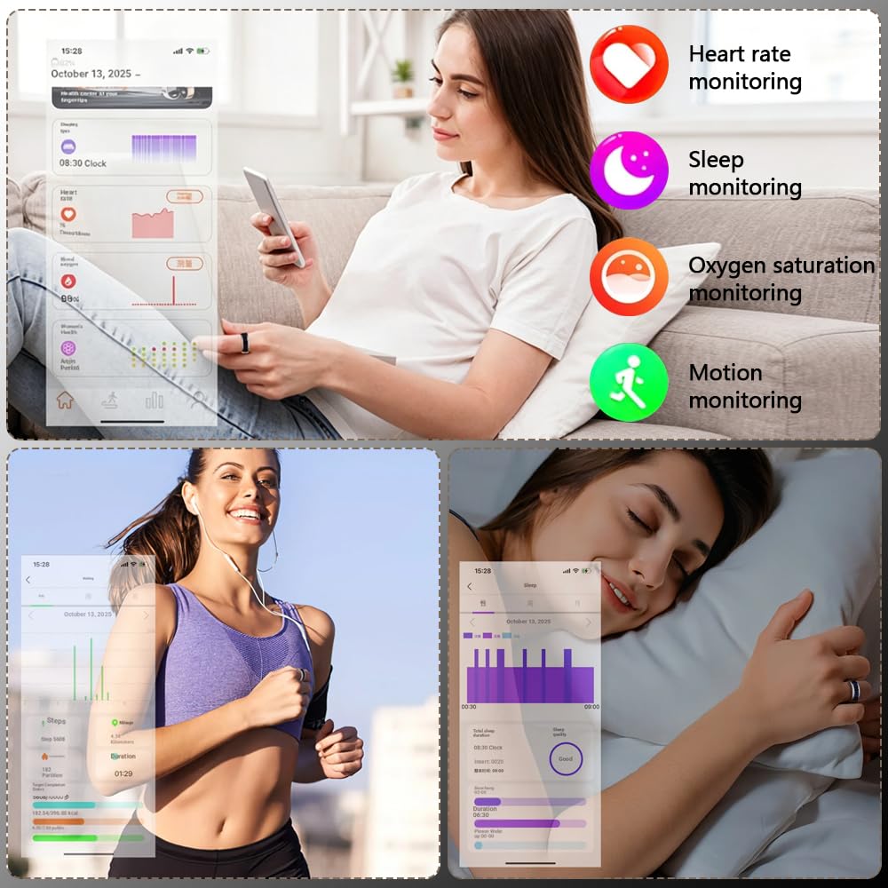 Anello Smart con Schermo LED Controllo Touch Compatibile con iOS/Android | Smart Ring IP68 Impermeabile, Salute Femminile, Più Modalità di Sport, Monitoraggio del Sonno, Nessun Abbonamento