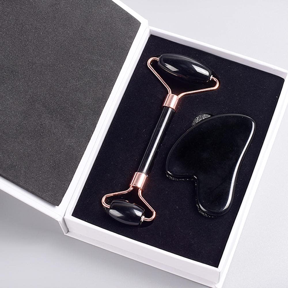 gua sha viso Rullo di Guasha di Guasha di Guasha Set di Guasha Natural Black Obsidian Crystal Stone-rullo di segale