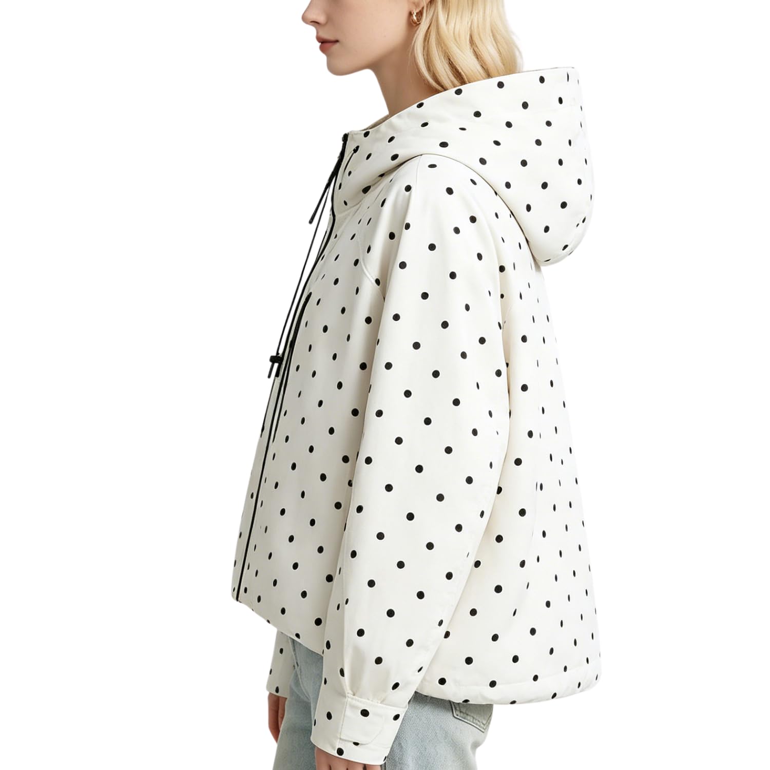 PUFFIT Regenjacken Damen Wasserdicht Kurze Gefütterte Kapuze Leichte Wasserdicht Jacke Outdoor Mit Großem Revers