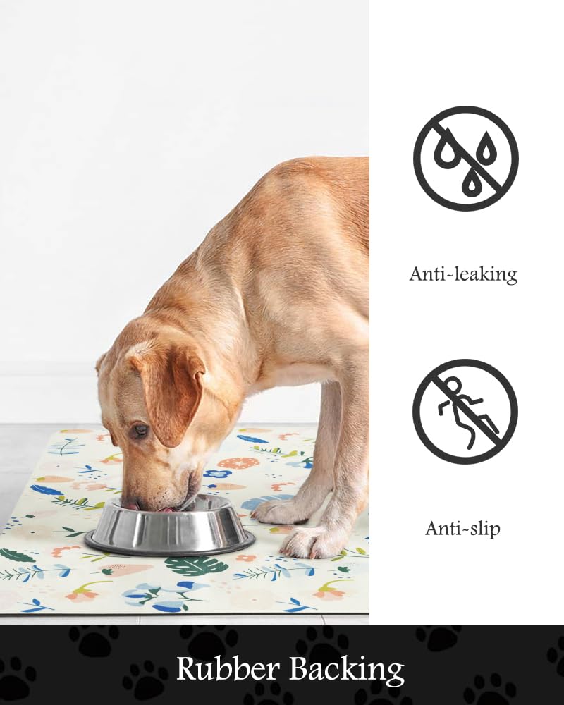 Tapis d'alimentation absorbant pour animal de compagnie pour gamelle de nourriture et d'eau, ne tache pas, séchage rapide, accessoires pour animaux de compagnie, bol pour buveurs désordonnés (fleurs