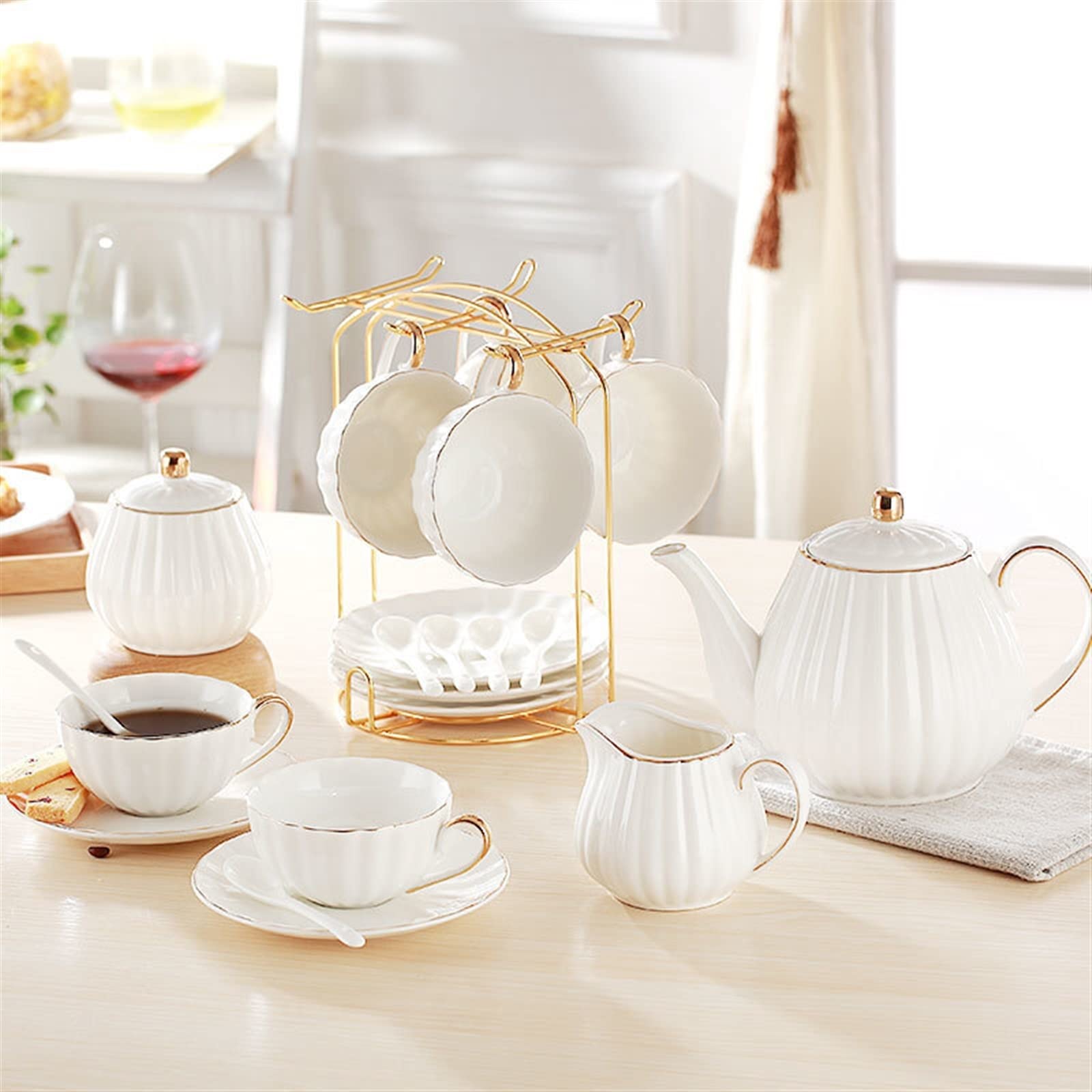 JINGYAN Zuccheriere Zuccheriera E Lattina Di Porcellana Bianca Set Lattina Latte Caffè Set Caramelle Contenitore Spezie