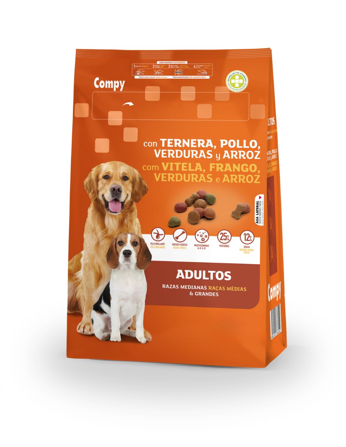 Comida Perro Adulto COMPY con Ternera, Pollo, Verduras y arroz Razas Medianas y Grandes 18 kg