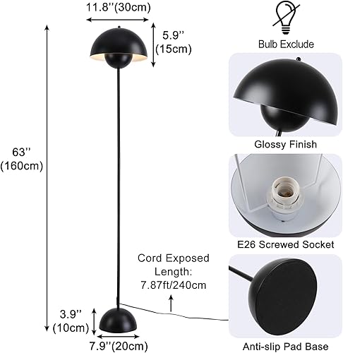 Miniatura 4 de Lámpara de pie moderna para dormitorio, lámparas de pie altas para sala de estar, lámpara de pie LED bohemia para oficina, lámparas de pie Negro