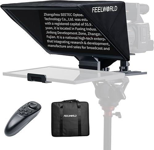 FEELWORLD TP16 Teleprompter plegable de 16 pulgadas para tableta de hasta 16 pulgadas, aviso vertical horizontal para transmisión en vivo,