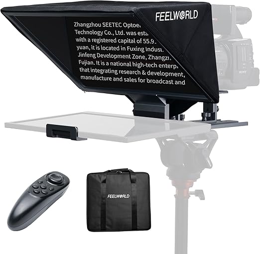 FEELWORLD TP16 16 Inch Folding Teleprompter for Up to 16" Tablet Horizontal Vertical Prompt for Live Streaming Interview Speech Online Teaching Vlogger with APP Remote Control Carry Case