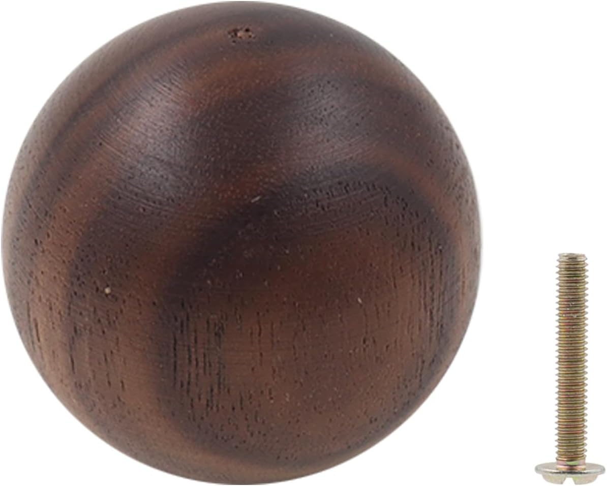Wood Ball Drawer Knob,ULIFESTAR Unfinished Black Walnut Wood Ball Dresser Knobs,2PCS Wood Furniture Knobs,Wood Ball Pull Handle for Cabinets Wardrobe Cupboard Bookshelf Armoire Desk(4*4cm/1.57*1.57")