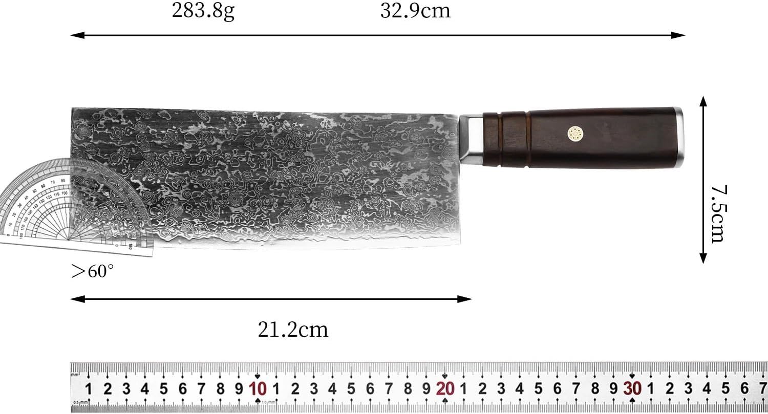 Meat Cleaver Knife, 8 Inch Chinese Chef Knife Damascus Steel Blade Sharp Slicing Cleaver Handmade Forged Kitchen Knives For Cutting Vegetables Meat