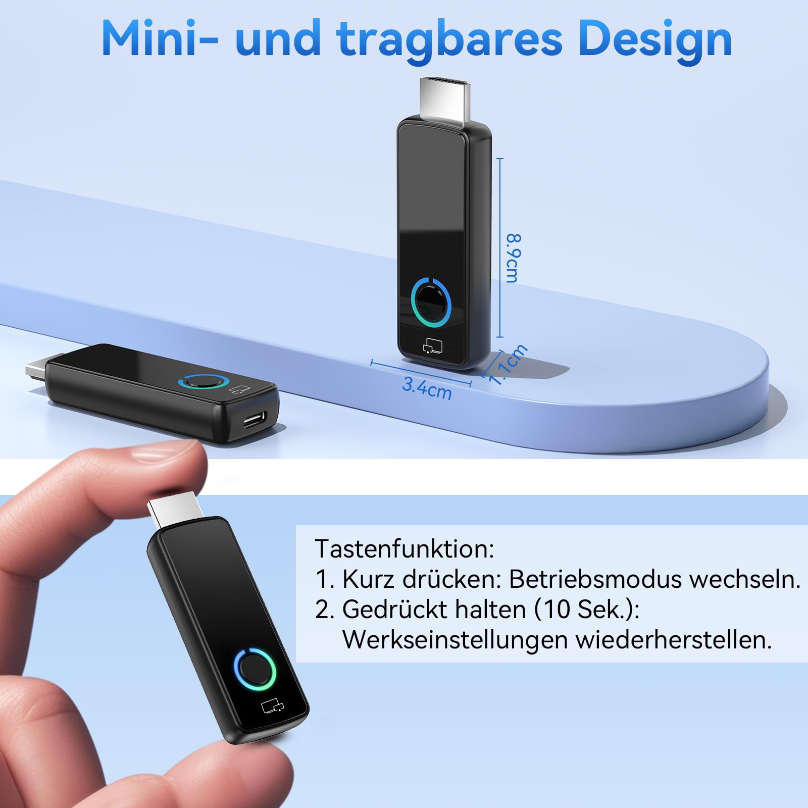 4K Kabelloser Display Adapter, Wireless HDMI Streaming, Airplay, Miracast, DLNA, Home, 5 GHz WLAN, Plug & Play für Smartphone, Tablet, PC/Mac