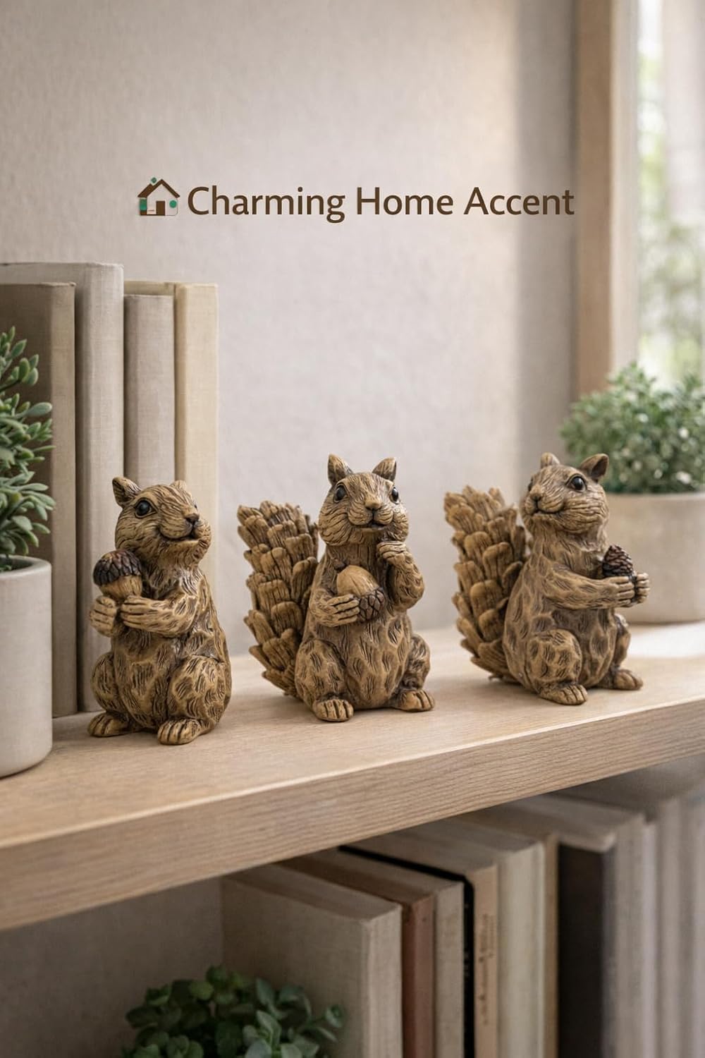 iStatue Set of 3 Resin Squirrel Figurines, Hand-Painted Woodland Animal Decor, Nature-Inspired Tabletop Statues for Home, Garden, Shelf & Gift for Women Mom Dad Girl Boy (Small) image 5