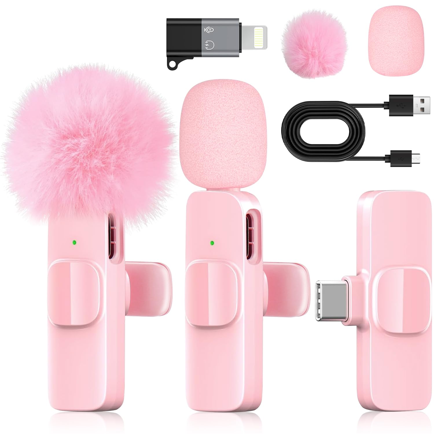 Photo 1 of KoXeetech Pink Mini Wireless Microphone for iPhone & Android, Lavalier Microphone with Noise Cancellation, Plug & Play Pink Mic for YouTube, TikTok, Podcast, Live Stream