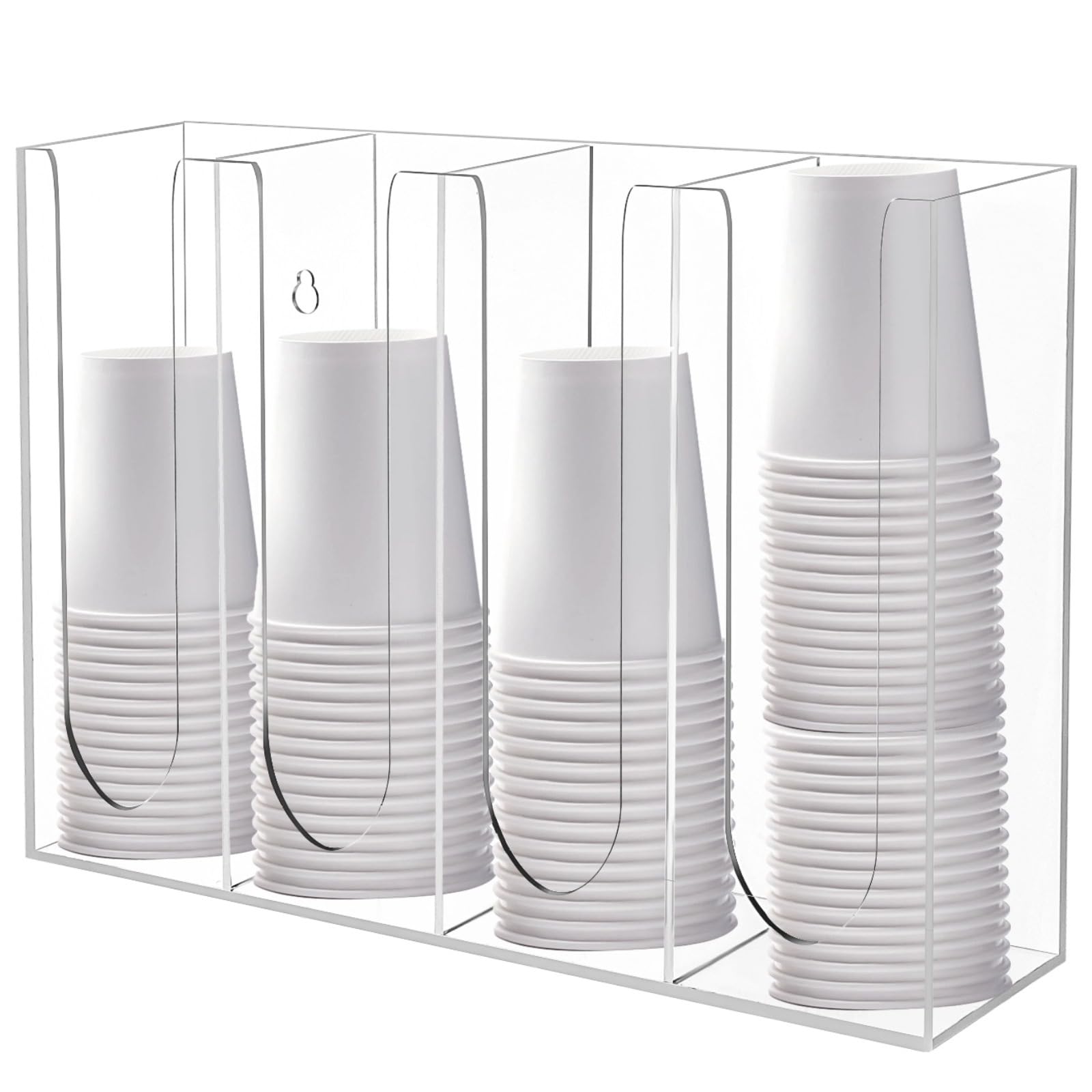Varku 4-Compartment Acrylic Coffee Cup Dispenser and Holder, Wall-Mounted or Counter, Clear Sauce Cup Storage for Kitchen, Bar