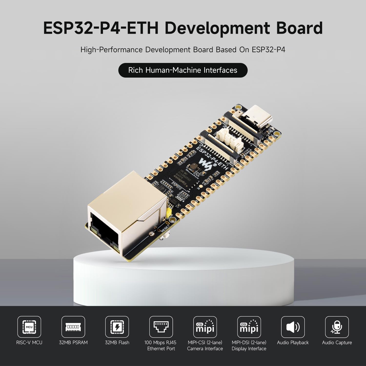 Waveshare ESP32-P4-ETH High-Performance Development Board, Based On ESP32-P4, with 100 Mbps RJ45 Ethernet Port, with Pre-Solder Pin Headers, Bundle with a PoE Module, 3 Items