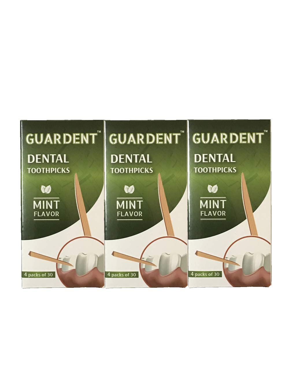 Guardent Dental Toothpicks and Plaque Removers Mint Flavor - 3 Packs of 4x30 Picks/Pack (360 Picks)