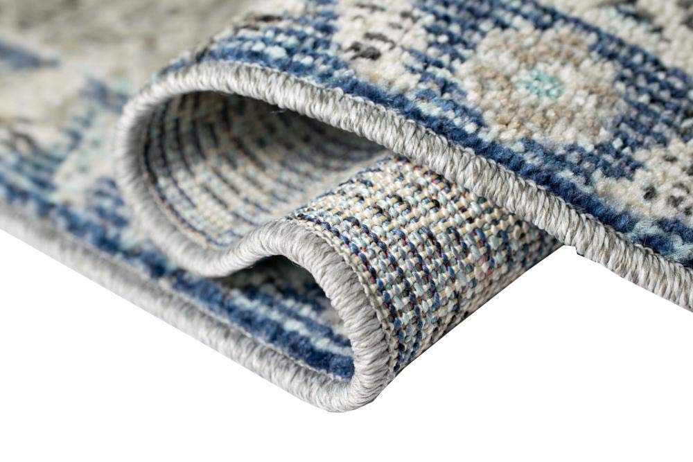 CARPETIA Outdoor Teppich Ornamentmuster Blau Grau Wetterfest 240x340 cm | Pflegeleicht, wetterfest, strapazierfähig und saugrobotergeeignet, OEKO-TEX geprüft, für Balkon, Terrasse & Essbereich