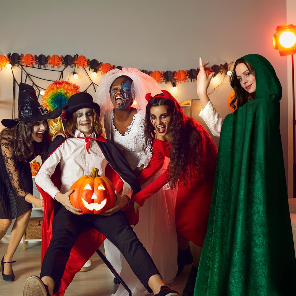 AOOWU Zielona peleryna, Halloween, peleryna z kapturem, czarownica, akcesoria do cosplay, kostium dla dorosłych, ponury żniwiarz, peleryna, długi płaszcz dla wampira, na Halloween, imprezę rodzinną