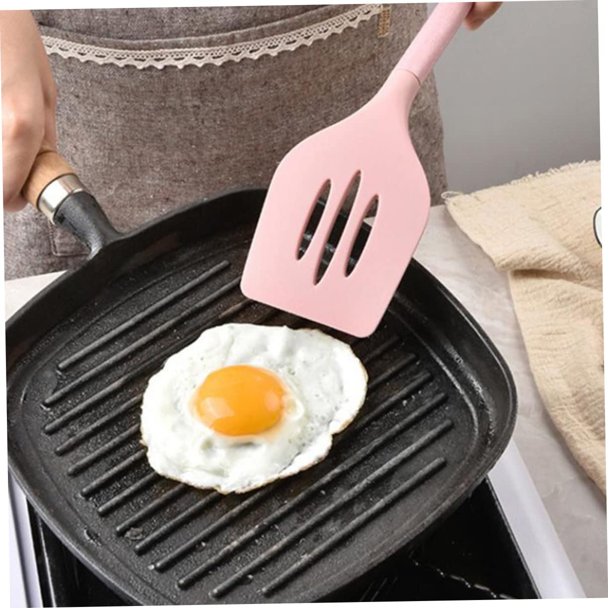 Zerodeko Utensilios de Cocina de Silicona Mango de Madera Espátula de Cocina Resistente Utensilios para Cocinar Sartenes