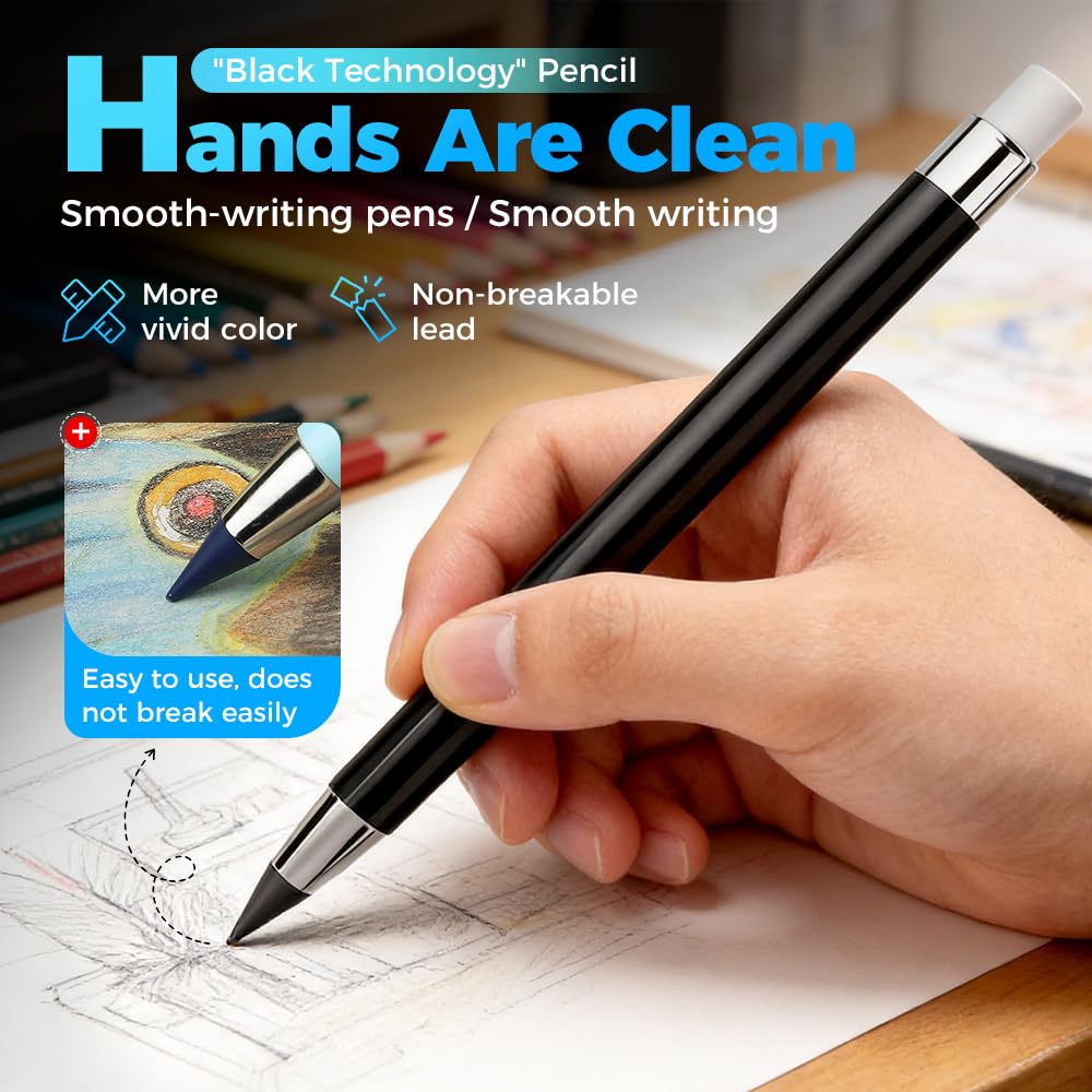 2026 Infinity Everlasting Pencil Reusable Inkless Metal Alloy Writing Instrument No Sharpening Needed with 12 Nibs Erasers Ideal — view 2
