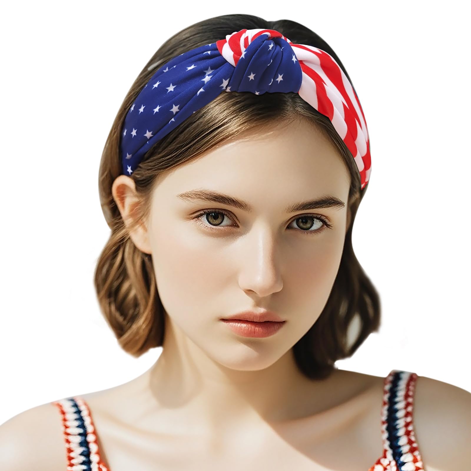 HFZRZFH American Flag Headband for Women Girls, 4th of July Accessories, Patriotic Red White and Blue Wide Knotted Headbands, USA Independence Day