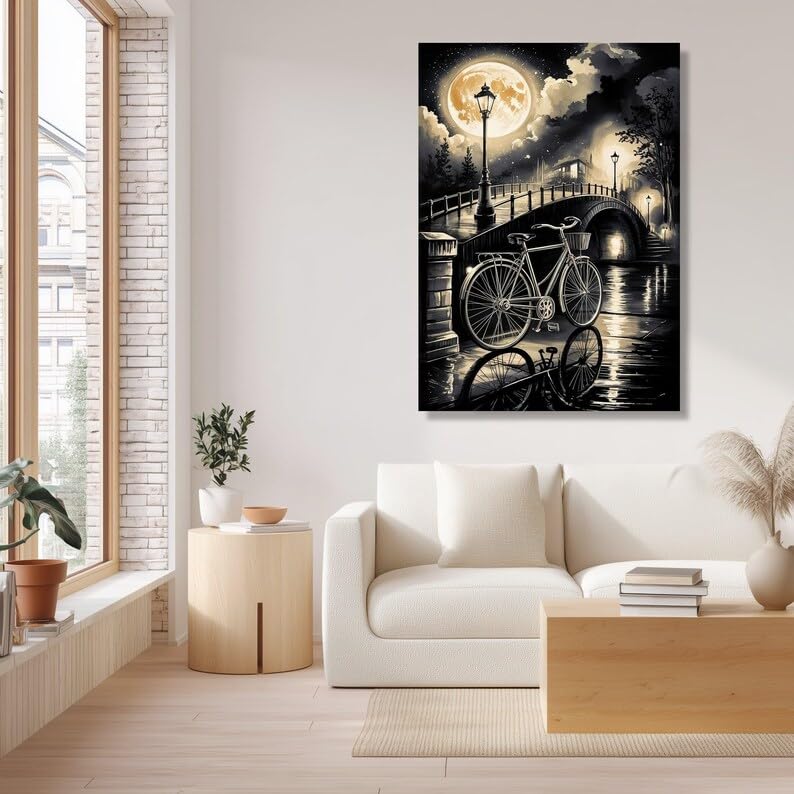 Tableau sur toile pleine lune et vélo pour une ambiance poétique - 3