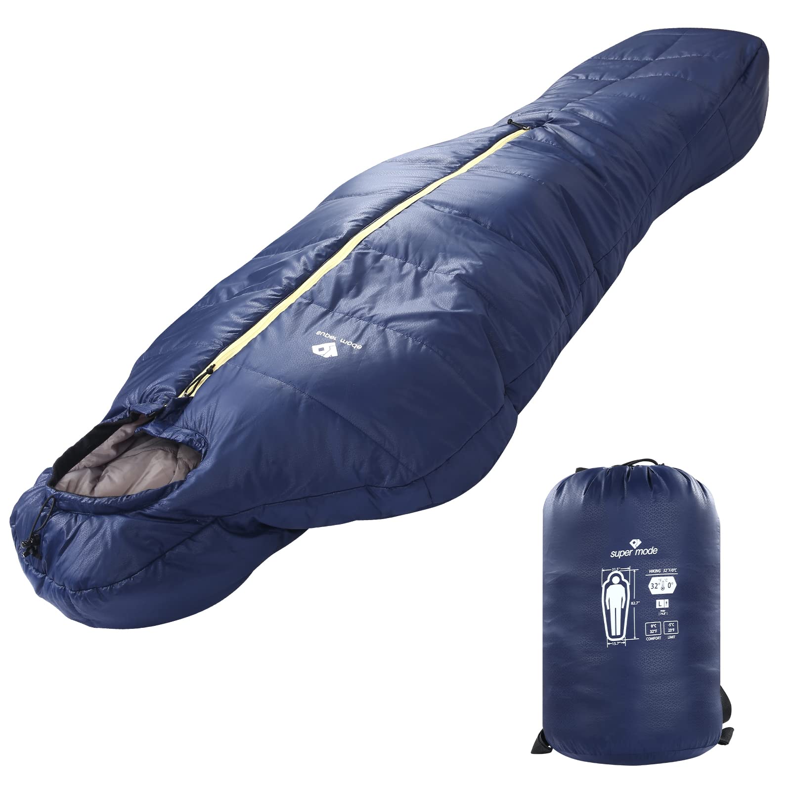 Backpacking Sleeping Bag, 32?/0? Ultralight 800 Fill Power Down