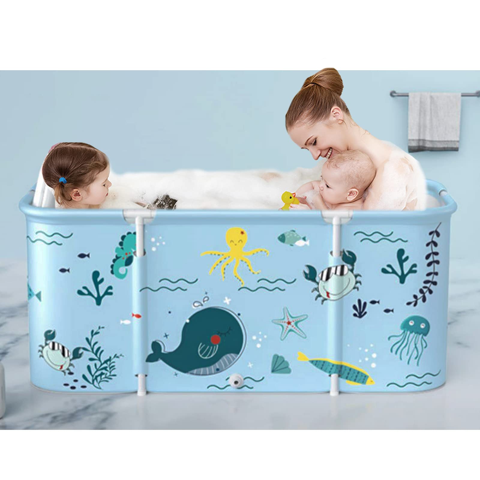 Vasca da bagno pieghevole, vasca da bagno portatile a 3 strati, vasca da bagno in PVC per adulti e bambini (Animato-140cm)