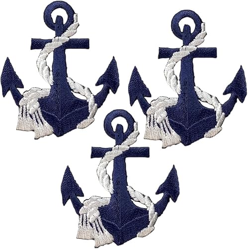 Miniatura 7 de Ancla, náutico, marinero, bordado, parche para planchar (ancla azul marino, cuerda dorada)