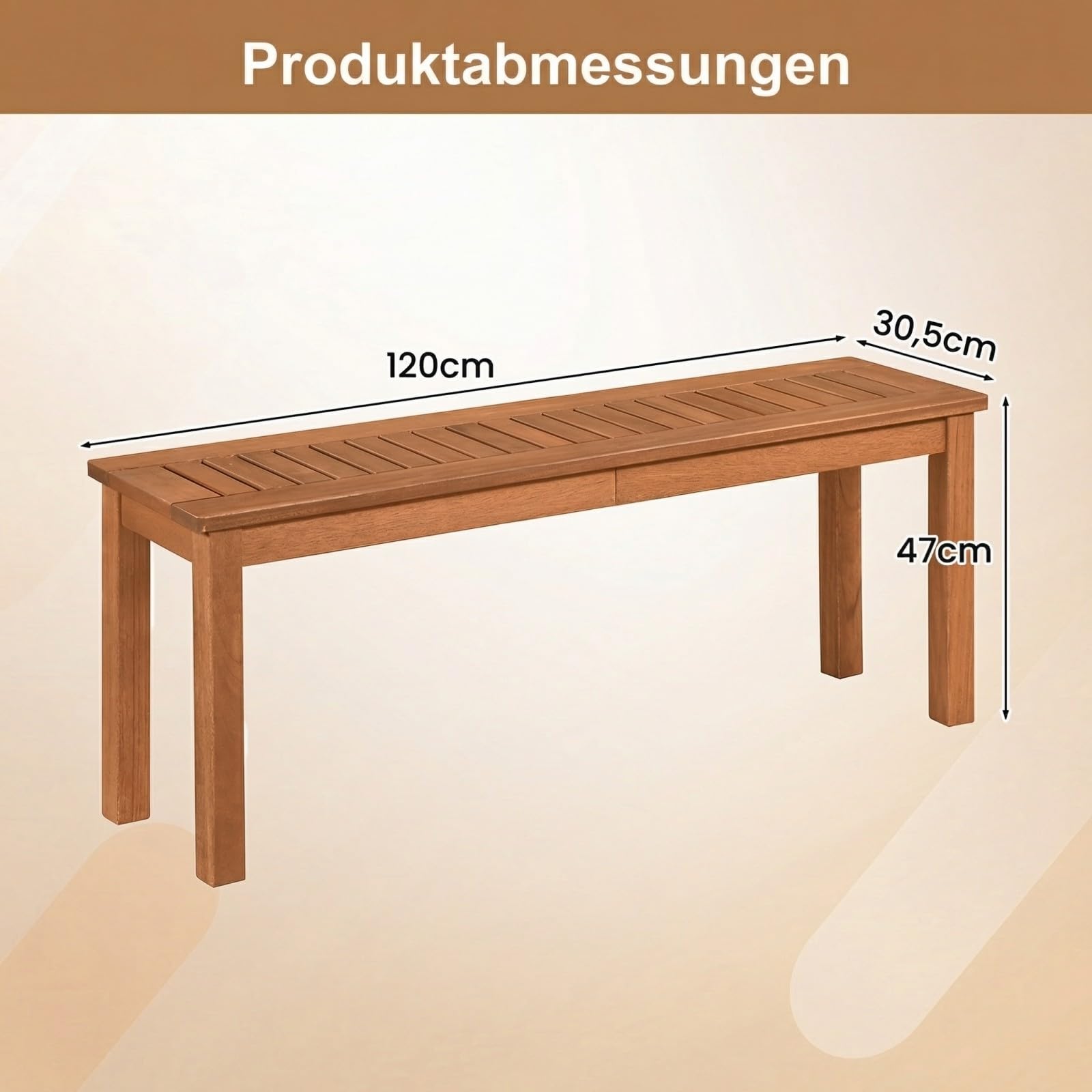 COSTWAY Gartenbank Holz Wetterfest, Sitzbank ohne Rückenlehne, 2-Sitzer Holzbank, Balkonbank aus Hartholz, Blumenbank für Garten, Balkon, Terrasse, 120 x 30,5 x 47 cm