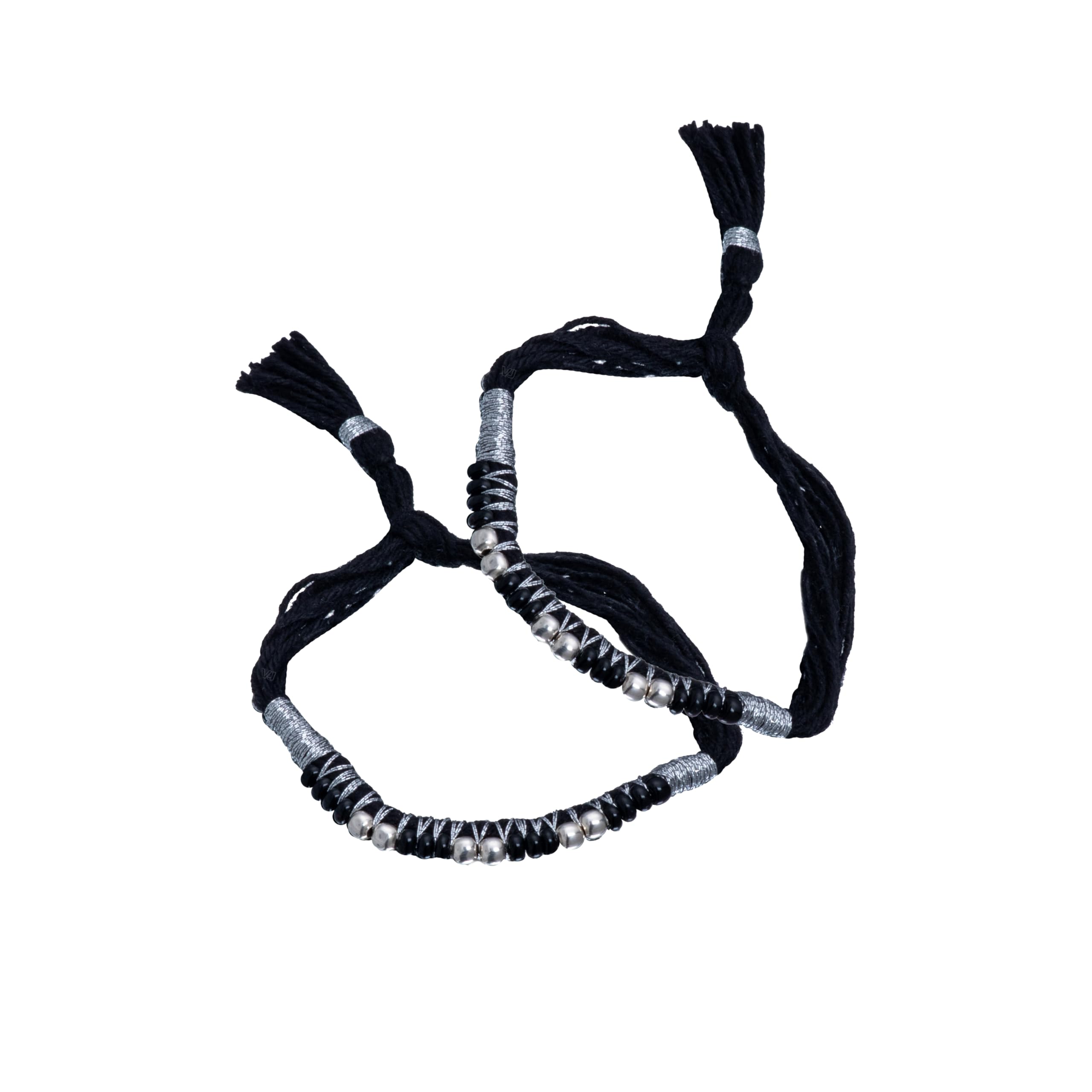 925 Sterling Silver Chandi Balls And Black Crystals Nazariya With Black Thread | New Born Baby To 4 Years Baby |Evil Eye Bracelet For Kids Hands And Anklets For Feet |Unisex