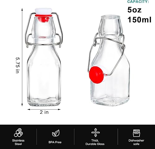 Miniatura 2 de Tebery Paquete de 15 botellas de cerveza de 5 onzas con tapas fáciles a prueba de fugas, botellas de cerveza de vidrio, botellas cuadradas para