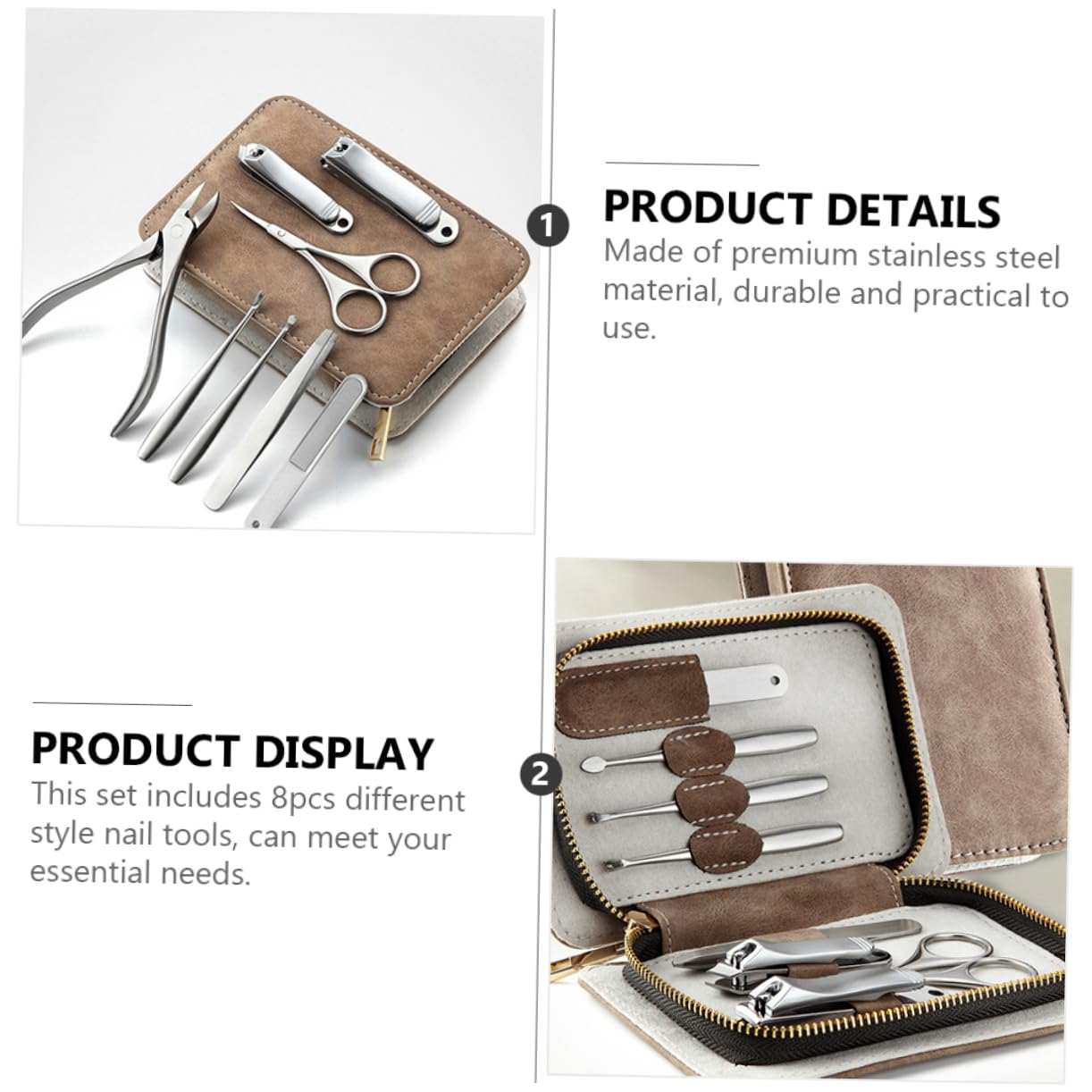 FOMIYES Kit Tagliaunghie Professionale Custodia in Pu in Acciaio Inossidabile 8 Pezzi per Manicure da Viaggio