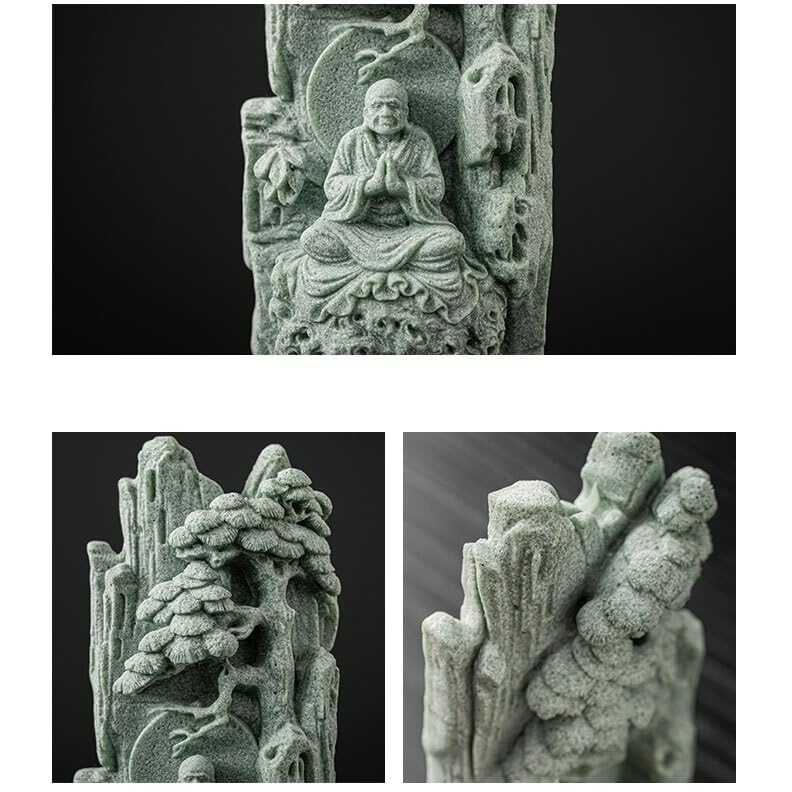 Ręcznie robiona statua herbaciana zielona ozdoba z piaskowca kreatywna dekoracja do domu, biura, biurka, herbaty, akcesoriów do stołu do herbaty dla zwierząt domowych