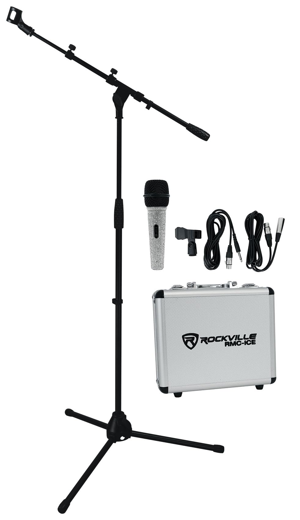 Rockville RMC-ICE Diamond Vocal Microphone+Case+Cable+Tripod Mic Stand w/Boom