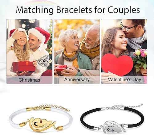 Miniatura 3 de Jewelstruck Pulseras para parejas para él y ella, pulseras personalizadas a juego para parejas, novio y novia, cumpleaños, aniversario, Navidad,
