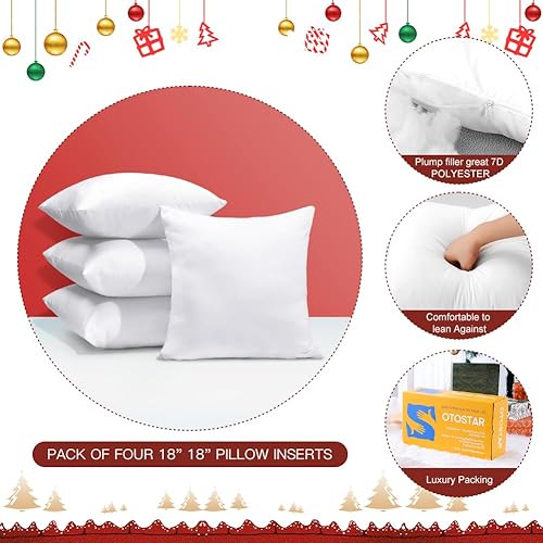 Miniatura 6 de OTOSTAR Juego de 4 rellenos de almohada de 18 x 18 pulgadas, juego de 4 rellenos de almohada de 18 x 18 pulgadas, rellenos de almohada cuadrados