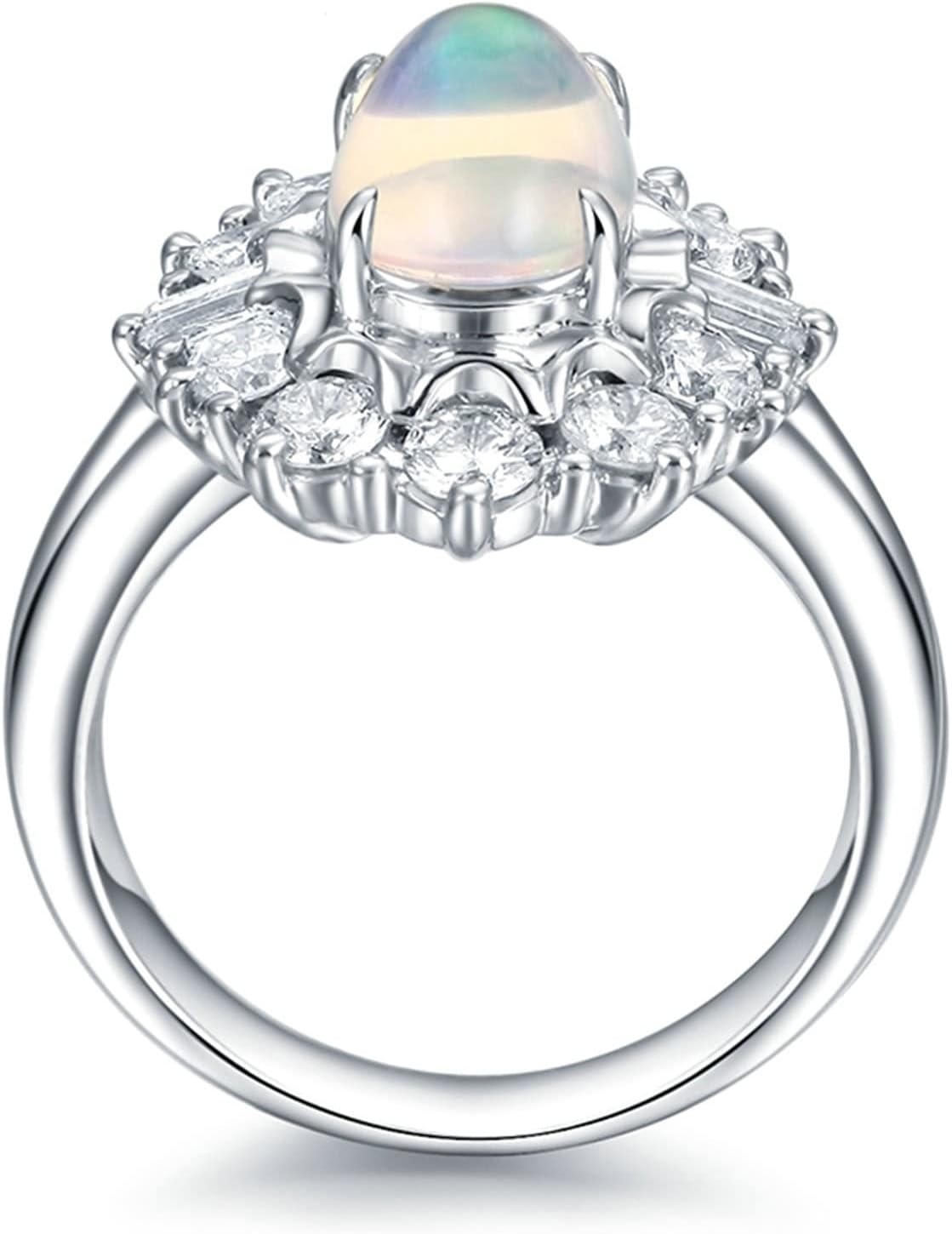Engagement Ring 18K White Gold, Vintage Jewelry Rings White Oval Shape Opal Ring Engagement Gift for Women