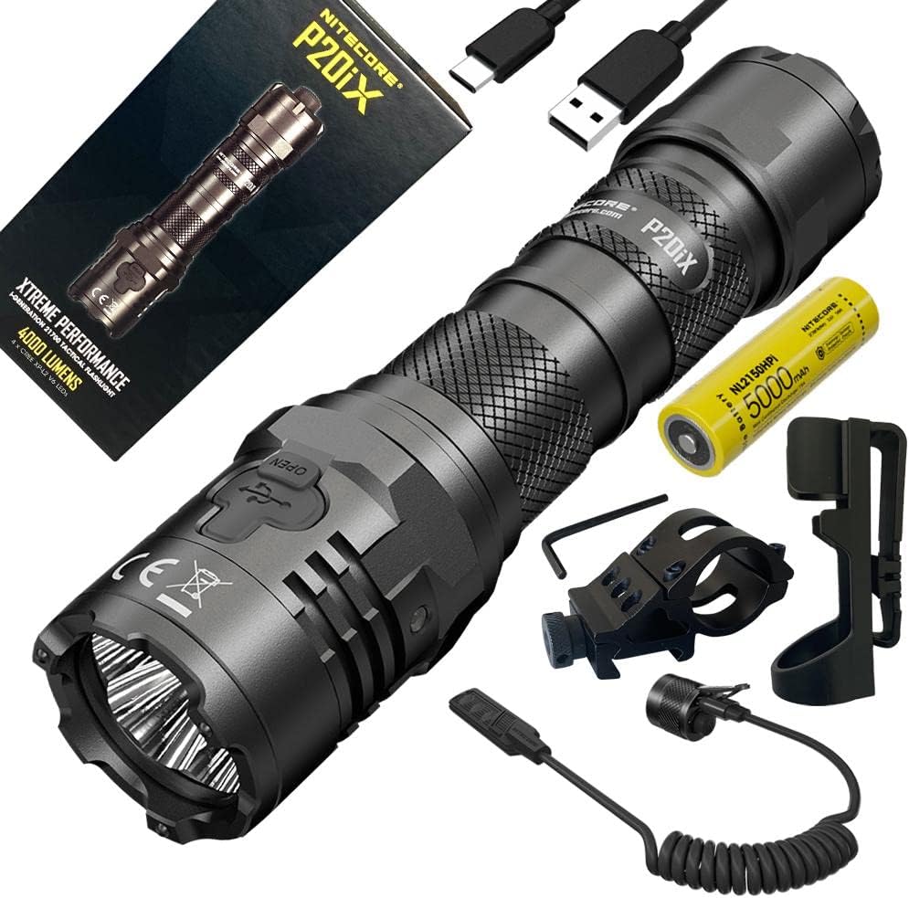 Nitecore P20iX USB-C Rechargeable LED Flashlight - 4000 lumens - w/Holster, OffsetMount, RSW2i Remote Pressure Switch, andBattery Included