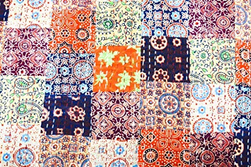 YUVANCRAFTS Trapunta Kantha in cotone indiano, fatta a mano, con stampa di pesci, per letto matrimoniale (misura doppia