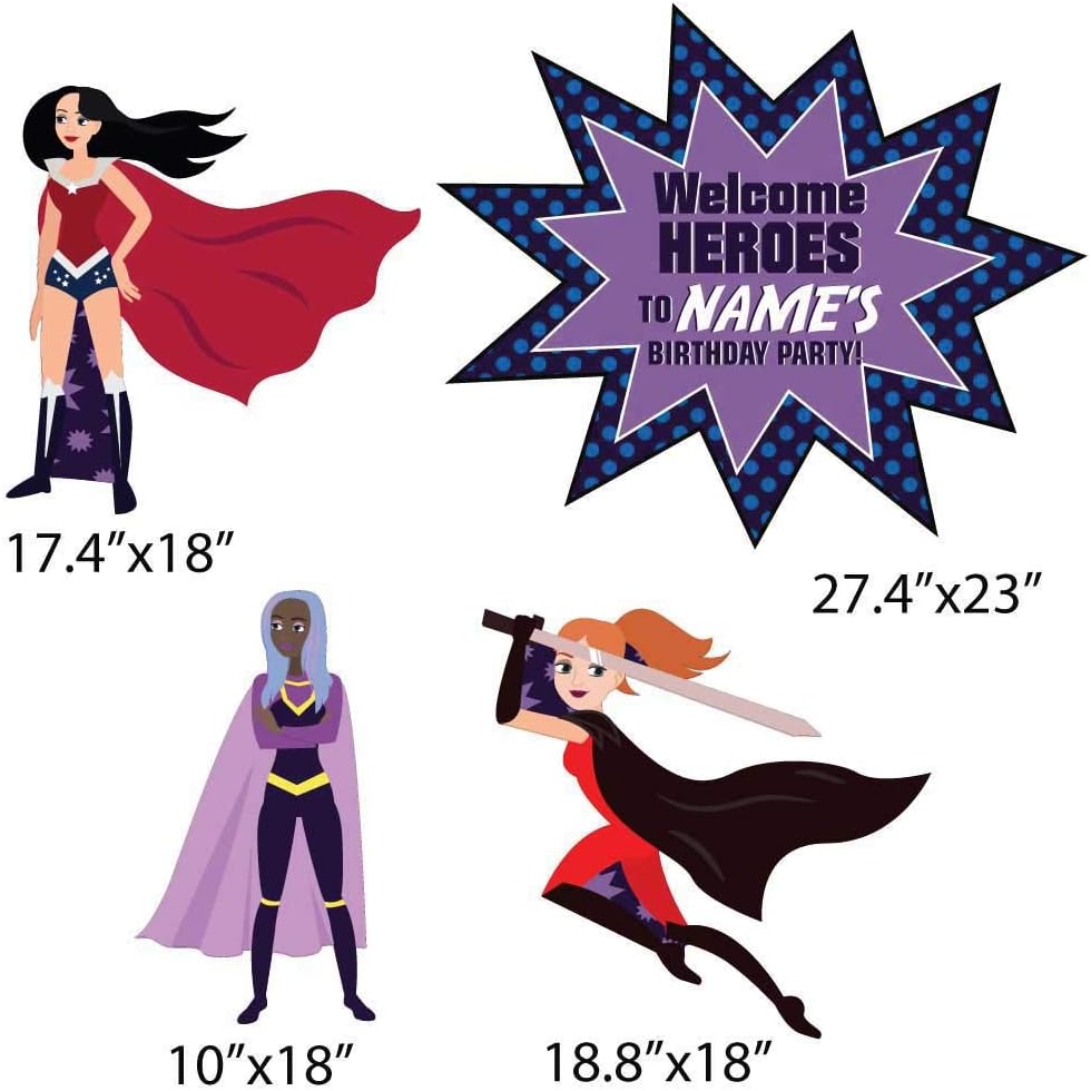 VictoryStore Super Hero Birthday Party Supplies: Happy Birthday Super Hero or Happy Birthday Super Heroines Yard Decoration Sets 4pcs Includes stakes (Super Heroine Custom) 12478