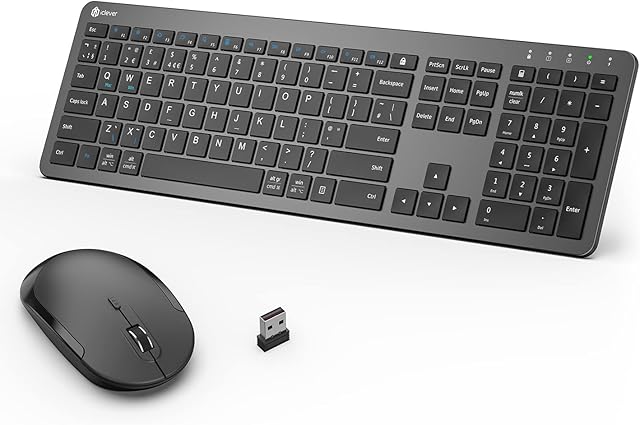 Wireless Keyboard and Mouse Set, iClever Keyboard and Mouse Rechargeable Full Size with Numeric Keypad, Energy Saving 2.4G USB Ultra Slim Silent Wireless Keyboard for Mac OS/Windows/Computer/Laptop