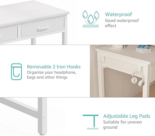 Miniatura 9 de Lufeiya Escritorio blanco para computadora con cajones de archivos, escritorios de oficina en casa de 40 pulgadas con archivador de tela, soporte de