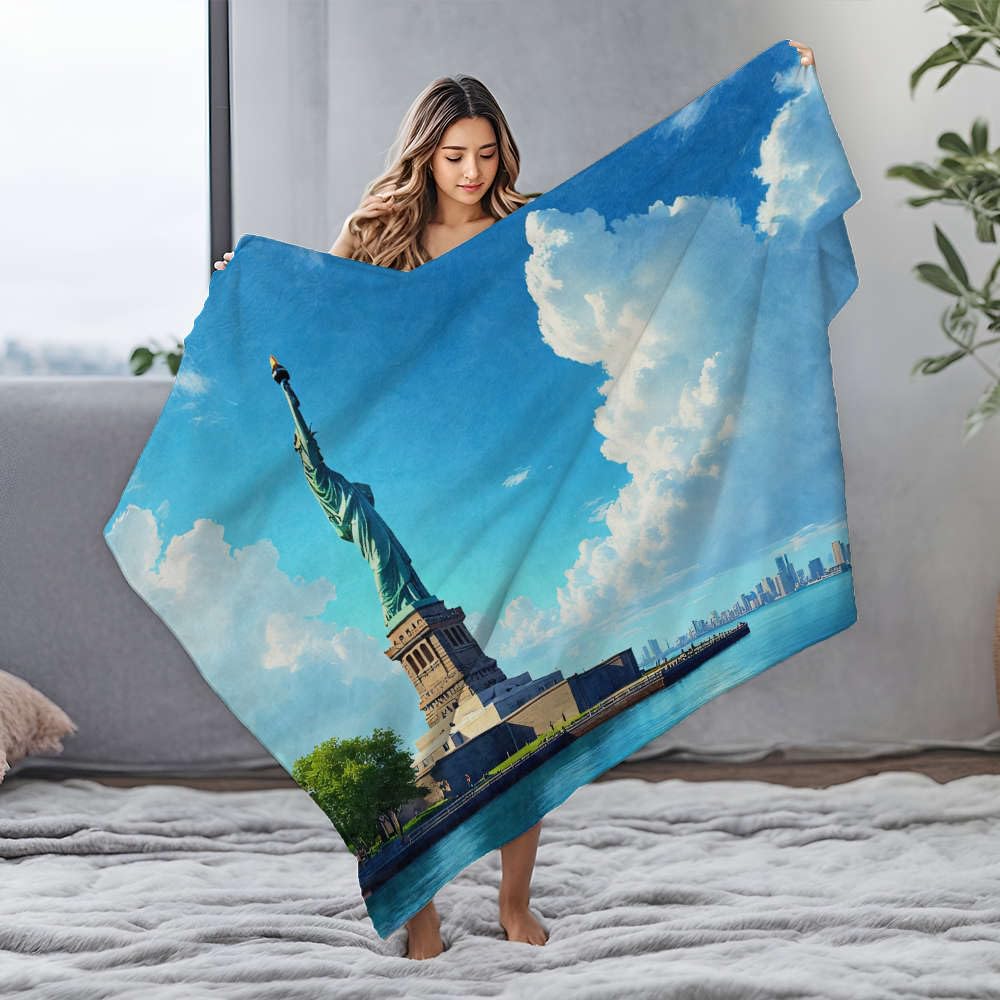 Couverture flanelle chiot Statue de la Liberté plaid chien doux 125x150cm