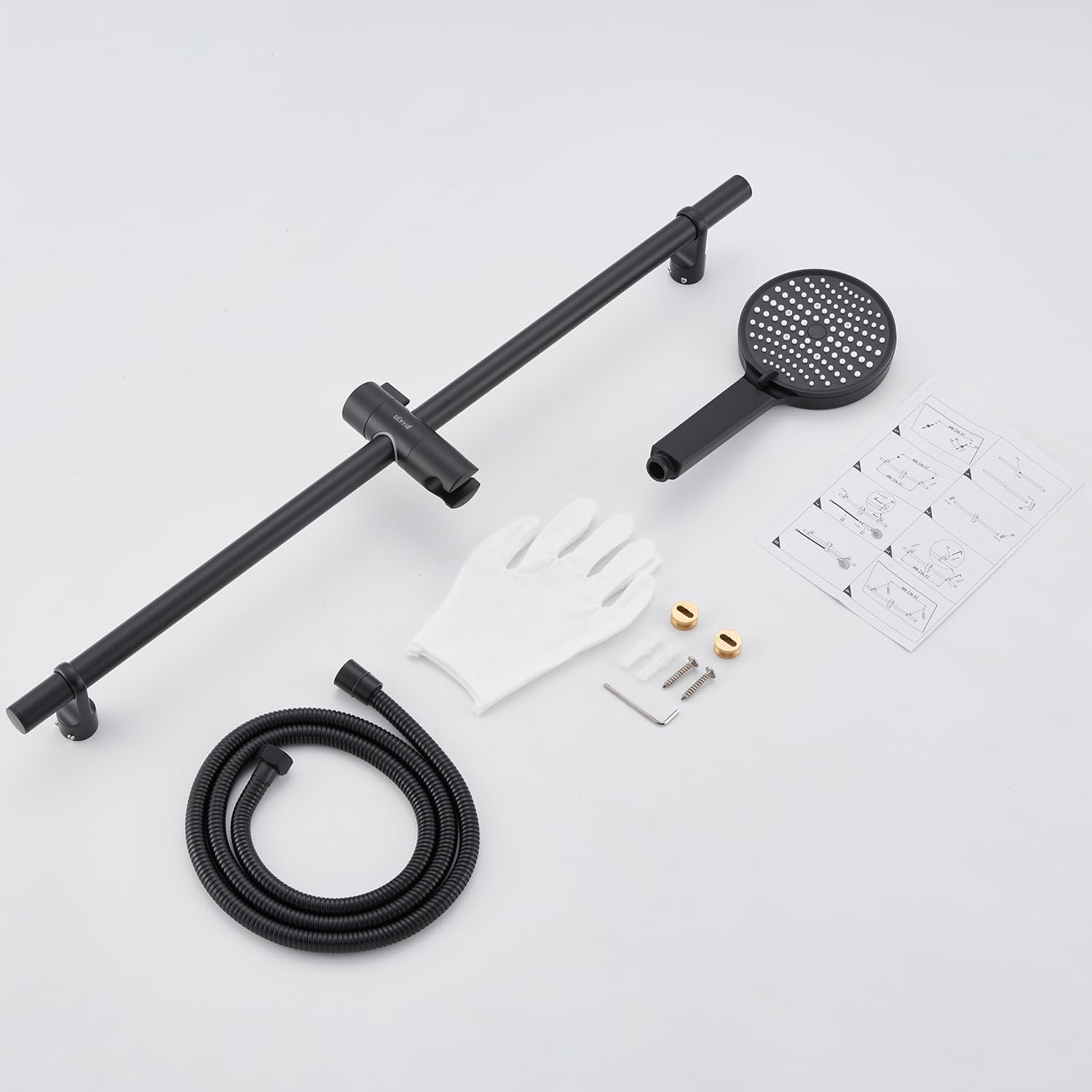 Asta Doccia,70 cm Nero Set Colonne Doccia Senza Miscelatore, Set Colonna Doccia con Flessibile e Supporto, Doccetta 3 Modalità di Getto, Saliscendi Doccia con Distanza di Montaggio Regolabile