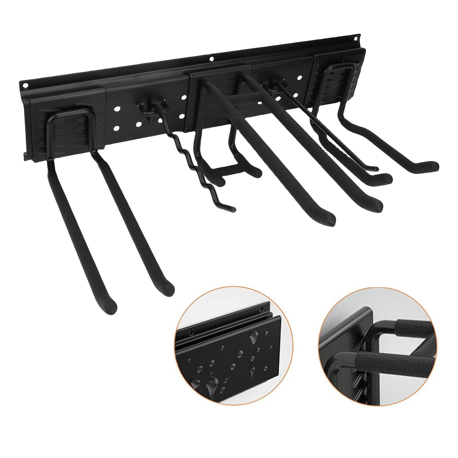 Drfeify Organizador de Herramientas de Garaje para Montaje en Pared, Estante de Almacenamiento de Herramientas de Garaje de Metal con 3 Tablas de Ranuras de 16,5 Pulgadas y 10 Ganchos Ajustables