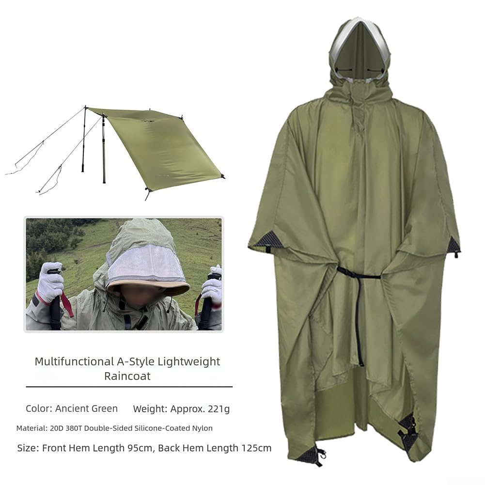 Housse de pluie imperméable 3 en 1 à capuche avec fonction auvent et tapis de sol pour la randonnée et les aventures de moins de 50 l (C-Orange)